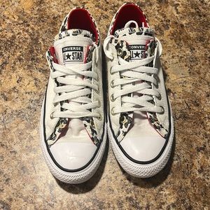Size 6.5 white/leopard converse. Worn once. Perfect condition.
